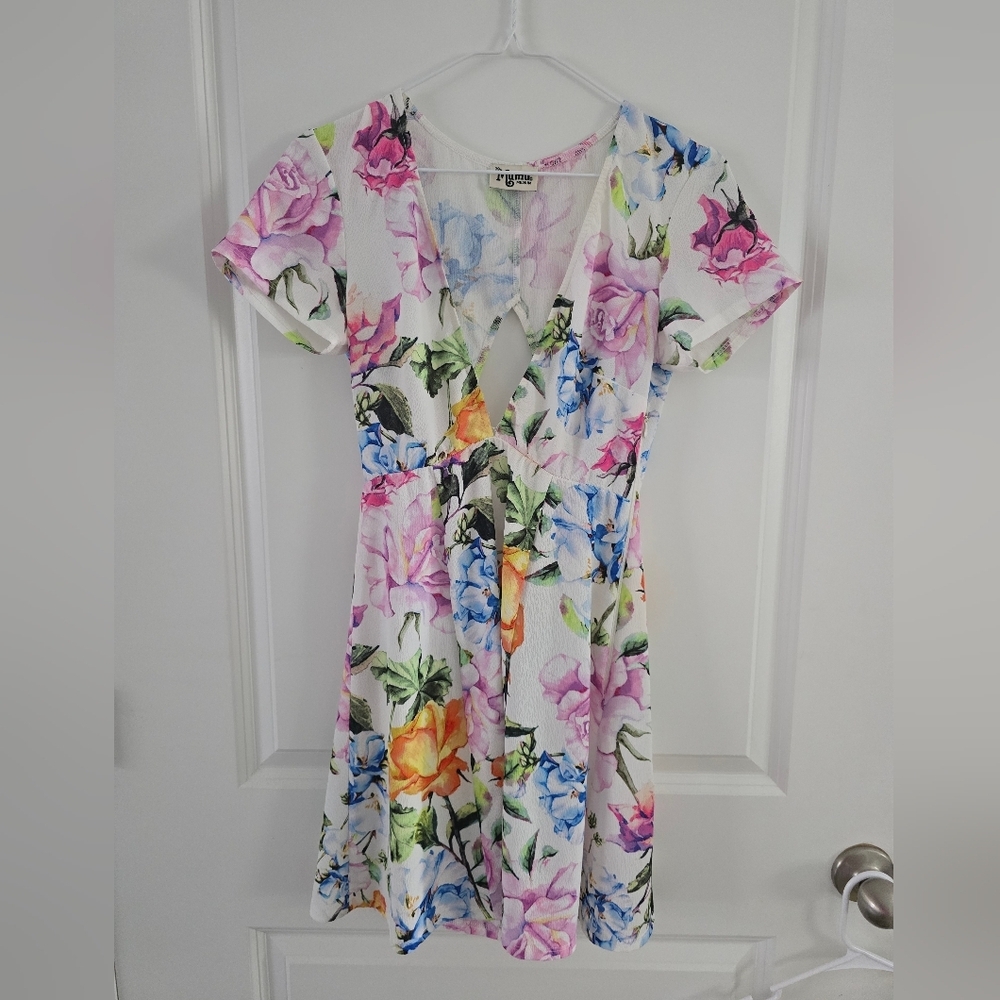 Show Me Your MuMu Floral Pink Yellow Flutter Sleeve Sundress